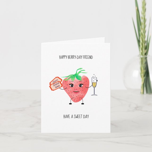 Strawberry Birthday Card - Cute, Fun Folded Card (Front)