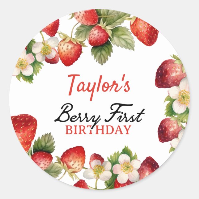 Strawberry Birthday Classic Round Sticker (Front)