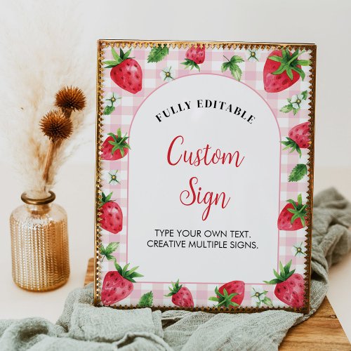 Strawberry Birthday Custom Table Sign Berry Sweet