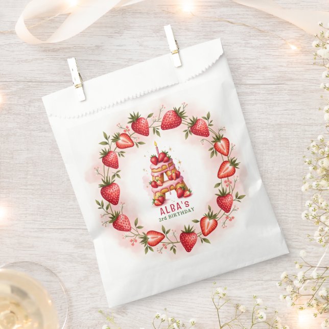 Strawberry Birthday Favor Bag Letter A Cake (Clipped)