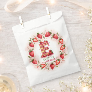 Strawberry Birthday Favor Bag Letter E Cake
