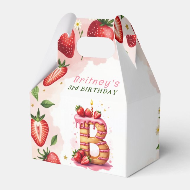 Strawberry Birthday Favor Box Letter B Cake (Front Side)