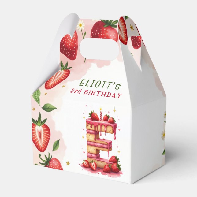 Strawberry Birthday Favor Box Letter E Cake (Front Side)