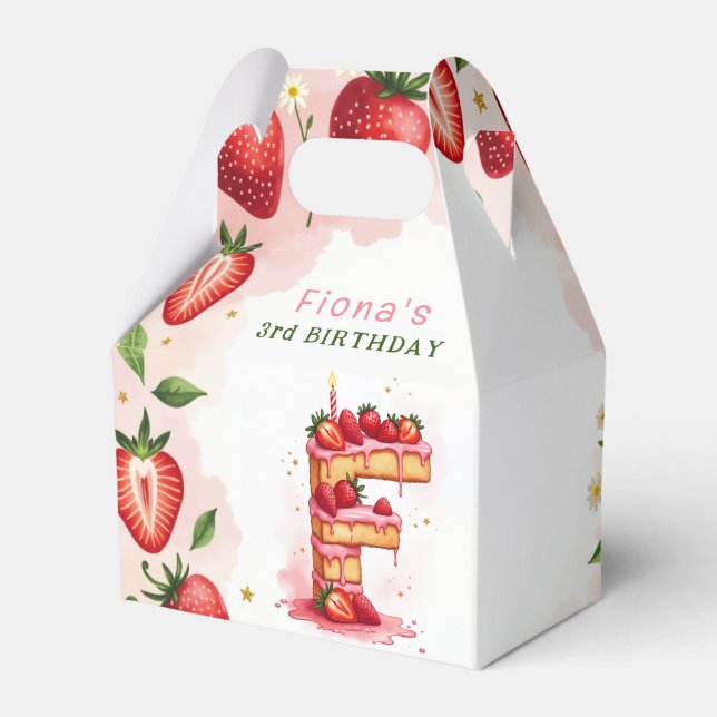 Strawberry Birthday Favor Box Letter F Cake (Front Side)