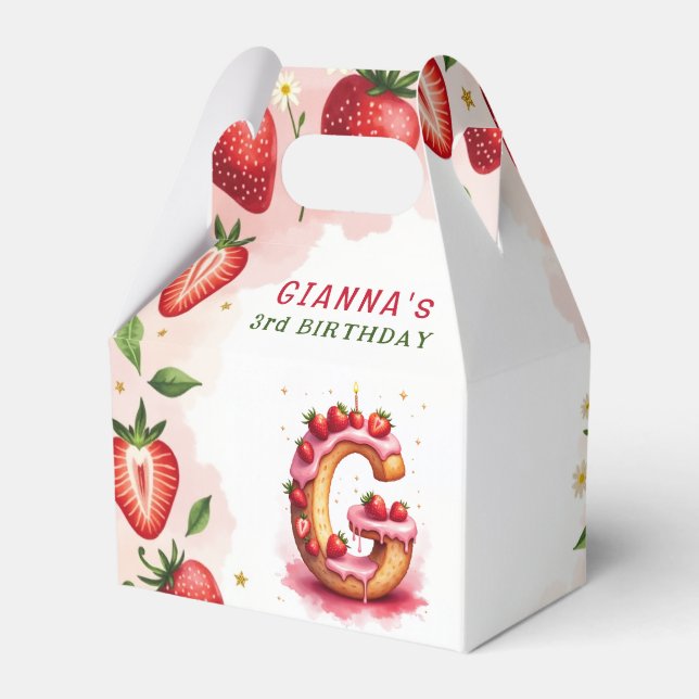 Strawberry Birthday Favor Box Letter G Cake (Front Side)
