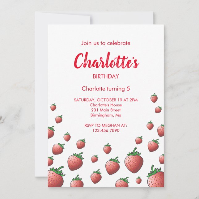 Strawberry Birthday Invitation (Front)