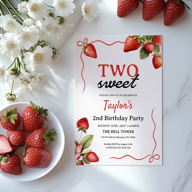 Strawberry Birthday Invitation | 2nd Birthday  (Creator Uploaded)