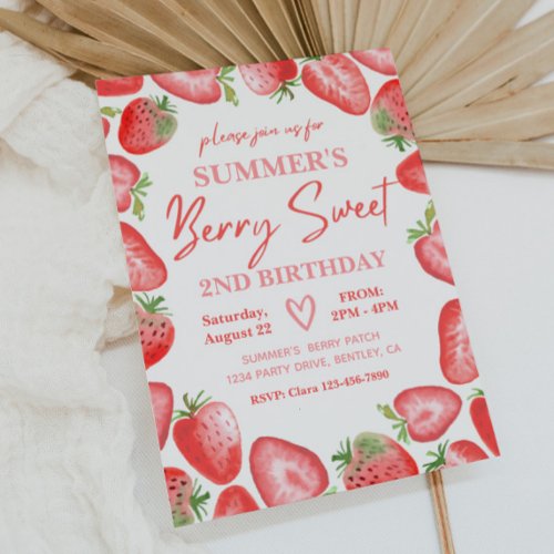 Strawberry Birthday Invitation  Berry Invitation