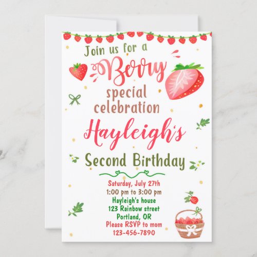 Strawberry birthday invitation Berry sweet party