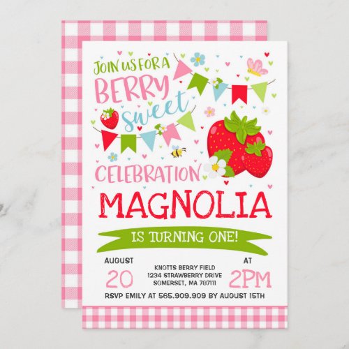 Strawberry Birthday Invitation Berry Sweet Party