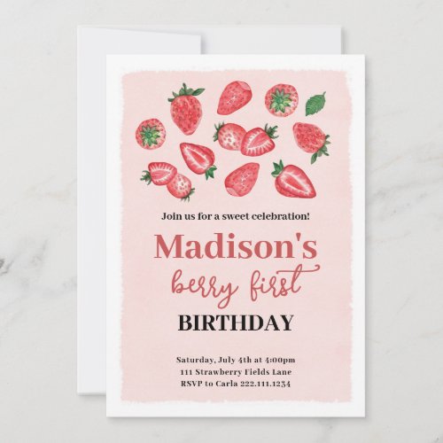 Strawberry Birthday Invitation Berry Sweet Party Invitation