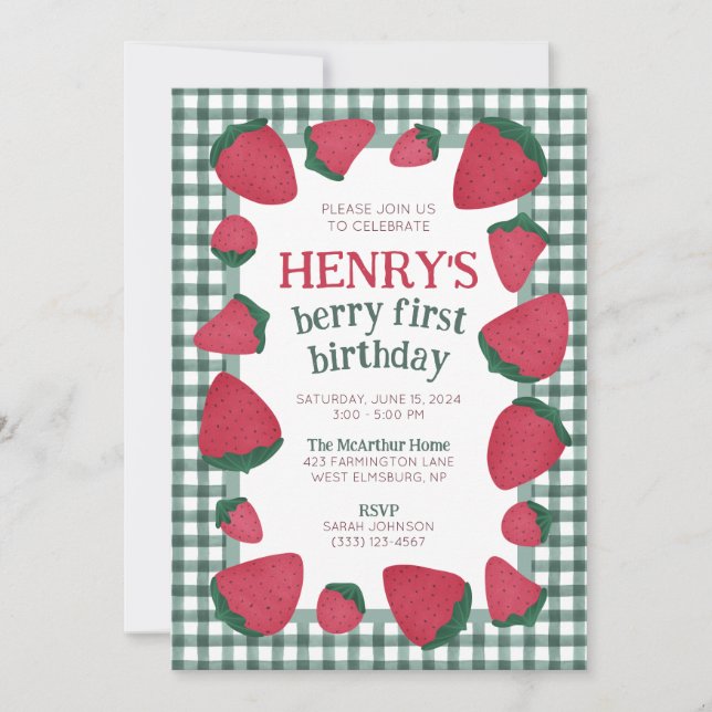 Strawberry Birthday Invitation for Boy or Girl (Front)