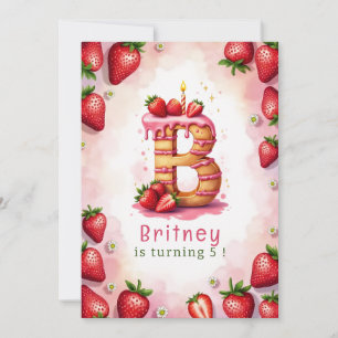 Strawberry Birthday Invitation Letter B Cake Theme