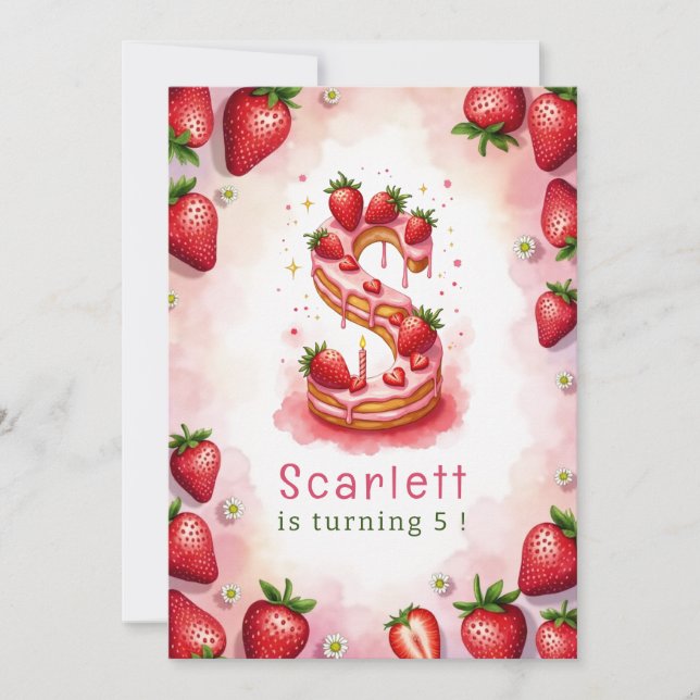 Strawberry Birthday Invitation Letter S Cake Theme (Front)