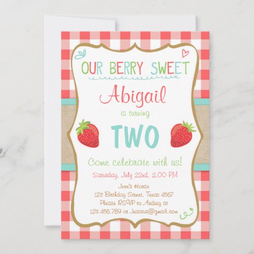 Strawberry Birthday Invitation Summer Party Girl