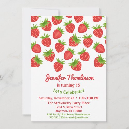 Strawberry Birthday Invitation Summer Strawberries