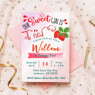 Strawberry Birthday Invitation Sweet Girl