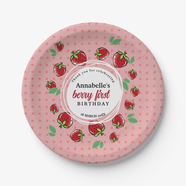 Strawberry Birthday Party Berry First Birthday  Paper Plates (Front)