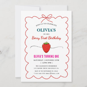 Strawberry  Birthday Party Berry First Invitation