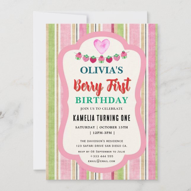 Strawberry  Birthday Party Berry First Invitation (Front)