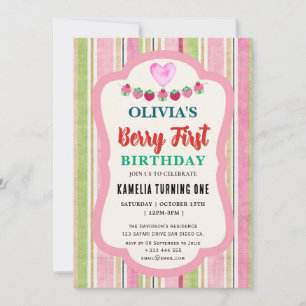 Strawberry  Birthday Party Berry First Invitation