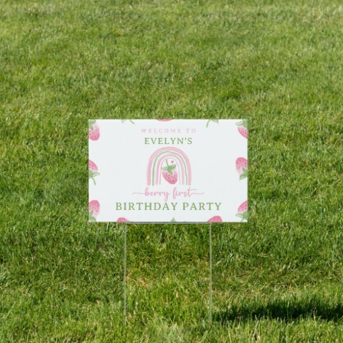 Strawberry Birthday Party Berry First Welcome Sign