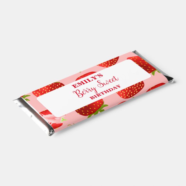 Strawberry BIrthday Party| Berry Sweet Birthday  H Hershey Bar Favors (Angled)