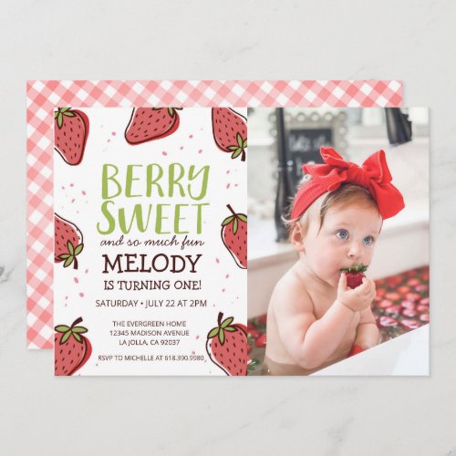 Strawberry Birthday Party  Berry Sweet Party Inv Invitation