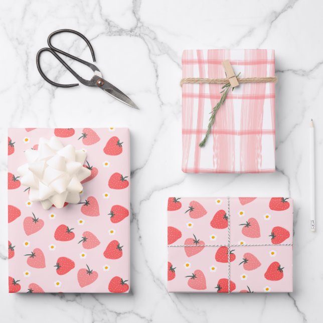 Strawberry Birthday Party Berry Sweet Wrapping Paper Sheets (Front)