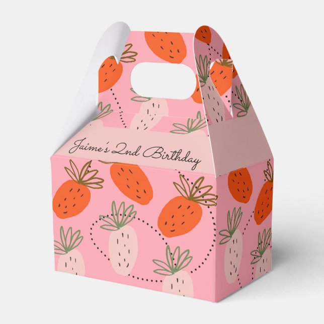 Strawberry Birthday Party Fruit Doodle Pink Favor Boxes (Front Side)
