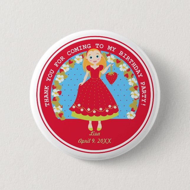 Strawberry Birthday Party Girl Button (Front)