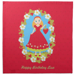 Strawberry Birthday Party Girl Cloth Napkin