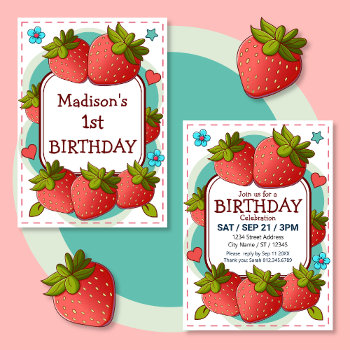 Strawberry Birthday Party Invitation by C_Katt at Zazzle
