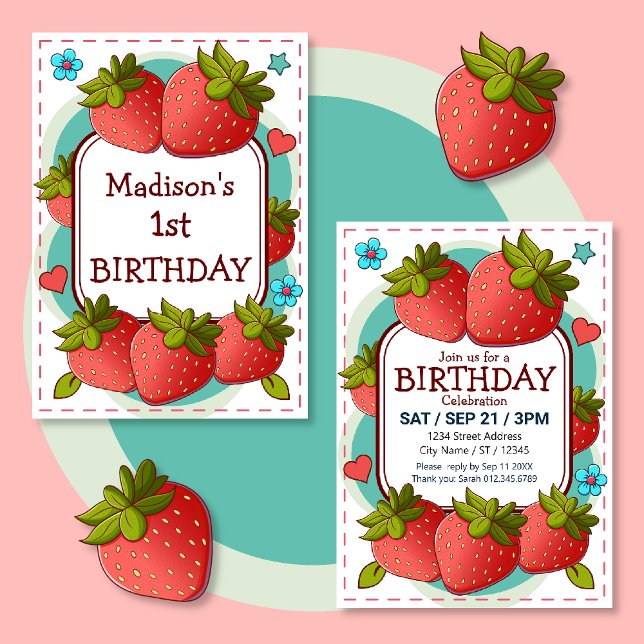 Strawberry Birthday Party Invitation (Creator Uploaded)