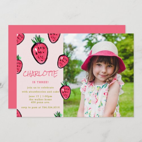 Strawberry Birthday Party Invitation Berry Sweet
