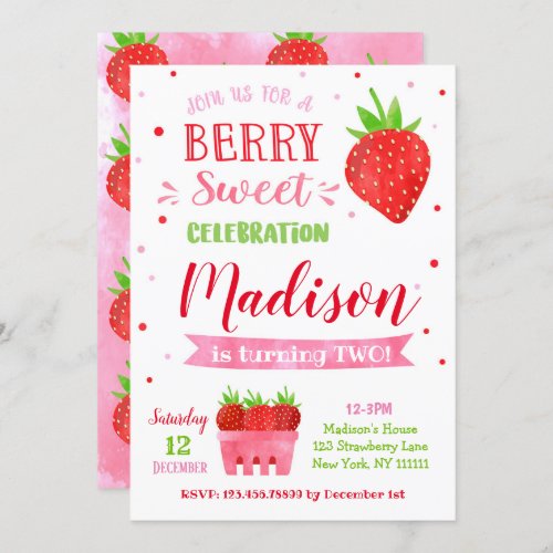 Strawberry Birthday Party Invitations