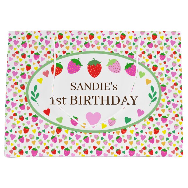 Strawberry Birthday Party Large Gift Bag (Front)
