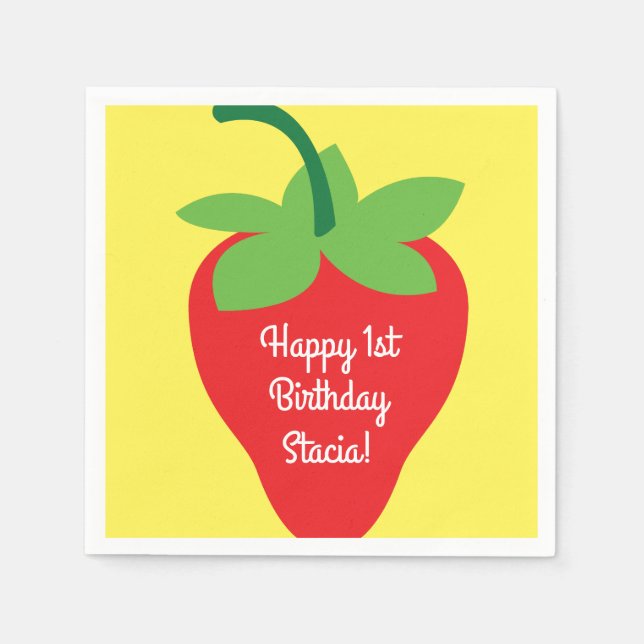 Strawberry Birthday Party Napkins (Front)