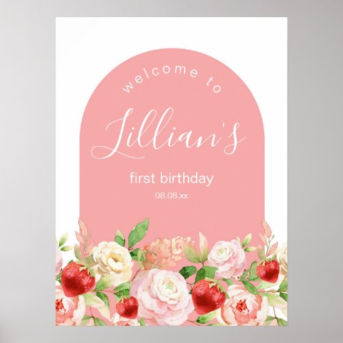 Strawberry Birthday Party or Baby Shower Welcome Poster