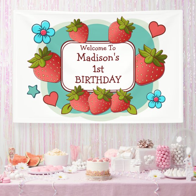 Strawberry Birthday Party Personalized Banner (Party)