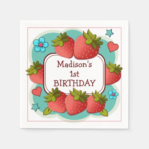 Strawberry Birthday Party Personalized Napkins