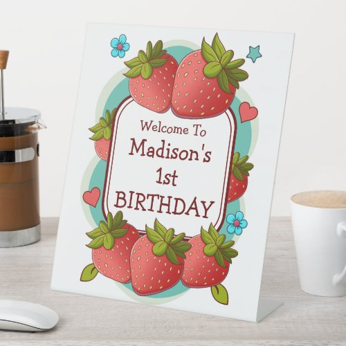 Strawberry Birthday Party Personalized Pedestal Sign