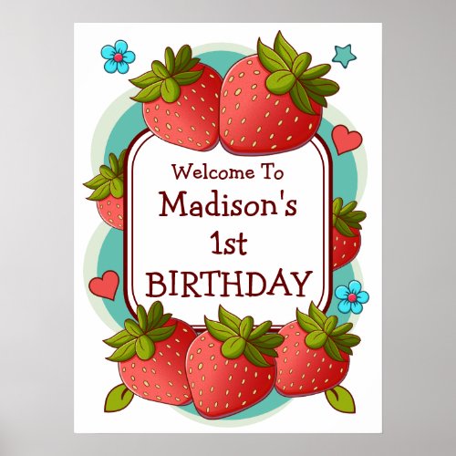 Strawberry Birthday Party Personalized Poster