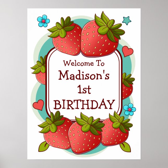 Strawberry Birthday Party Personalized Poster (Front)