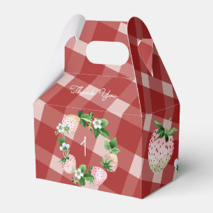 Strawberry Birthday Party Pink White Fruit Plaid Favor Boxes