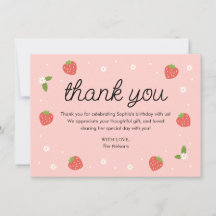Strawberry Birthday Party Thank You Card