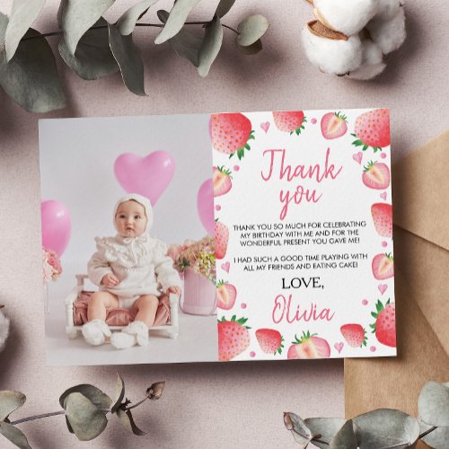 Strawberry Birthday Party Thank You Card