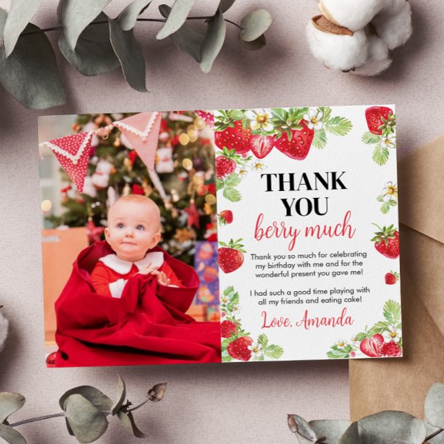 Strawberry Birthday Party Thank You Card (Creator Uploaded)