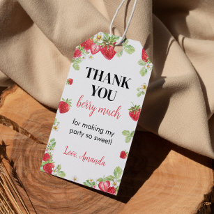 Strawberry Birthday Party Thank You Tags, Printable Thank You Tags