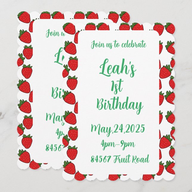 Strawberry Birthday Party Theme    Invitation (Front/Back)